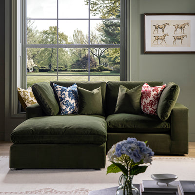 Lutyens Moss Green Velvet Sectional Sofa, 2-Piece Chaise
