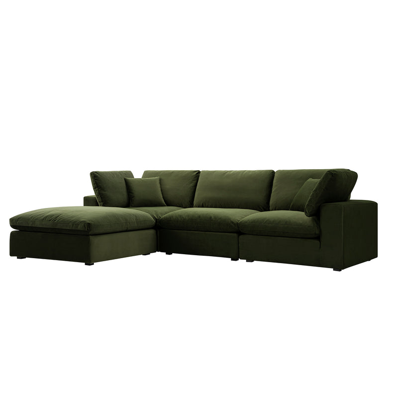 Lutyens Moss Green Velvet Sectional Sofa, 3-Piece Chaise