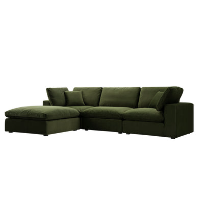 Lutyens Moss Green Velvet Sectional Sofa, 3-Piece Chaise