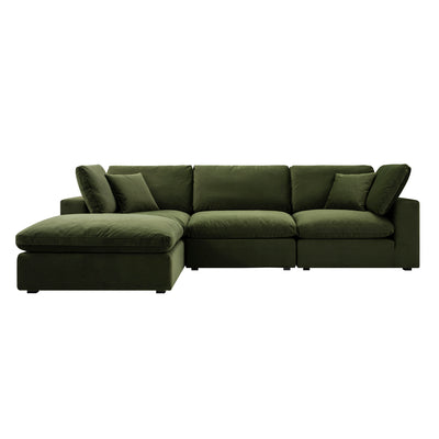 Lutyens Moss Green Velvet Sectional Sofa, 3-Piece Chaise