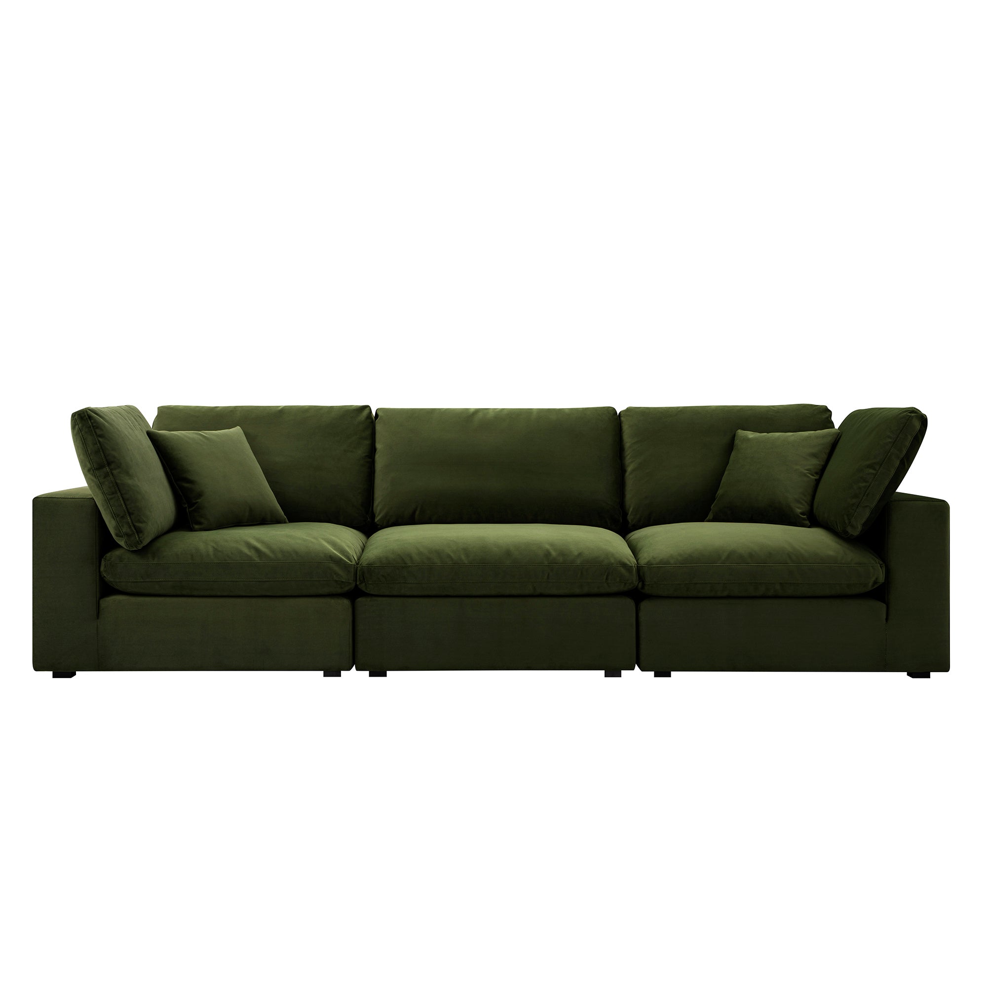 Lutyens Moss Green Velvet Sectional Sofa, 3-Piece