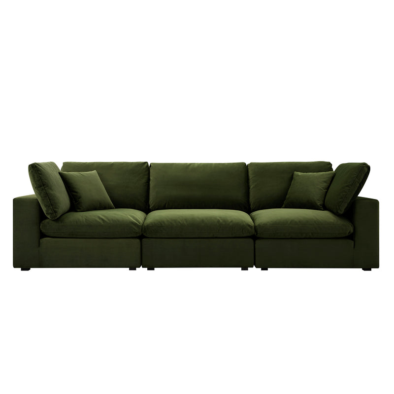 Lutyens Moss Green Velvet Sectional Sofa, 3-Piece