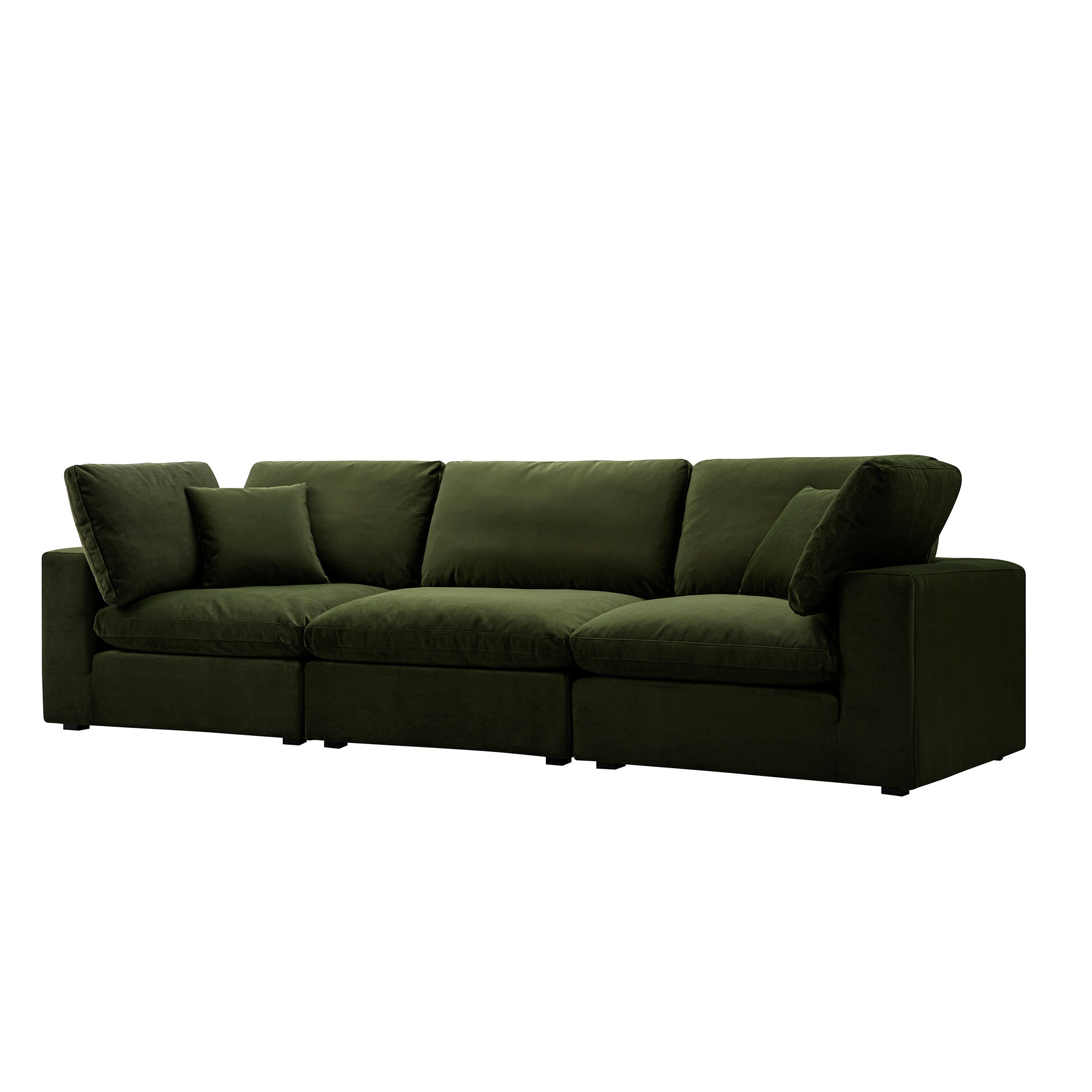 Lutyens Moss Green Velvet Sectional Sofa, 3-Piece