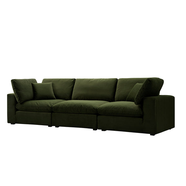 Lutyens Moss Green Velvet Sectional Sofa, 3-Piece