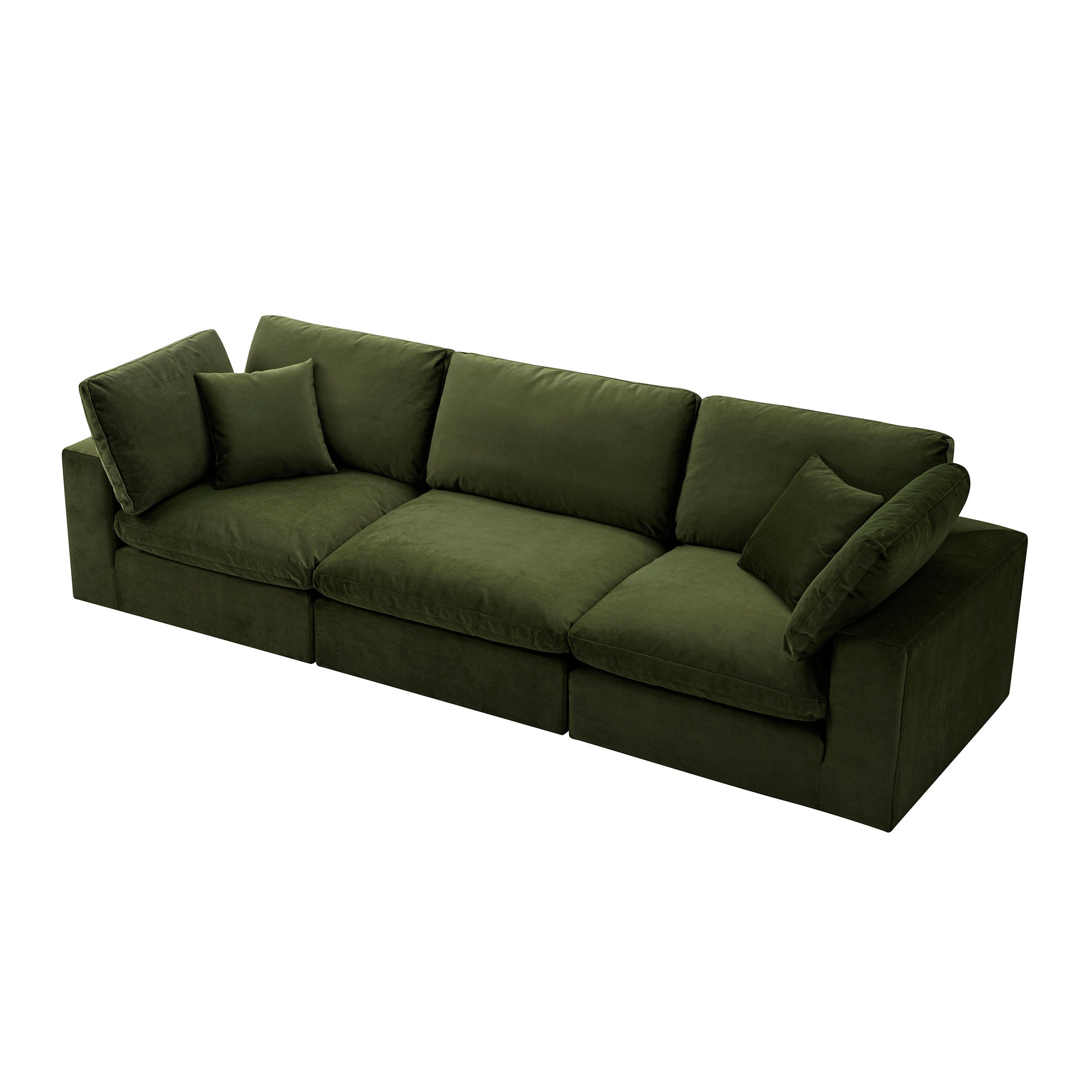 Lutyens Moss Green Velvet Sectional Sofa, 3-Piece