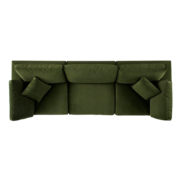 Lutyens Moss Green Velvet Sectional Sofa, 3-Piece