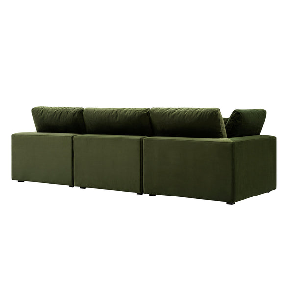Lutyens Moss Green Velvet Sectional Sofa, 3-Piece