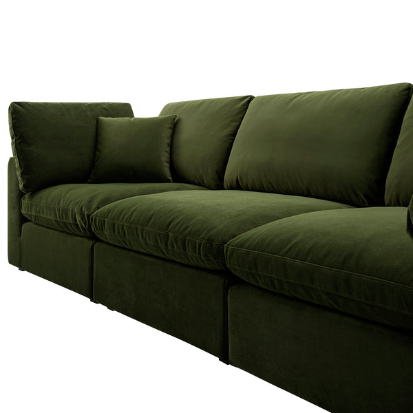 Lutyens Moss Green Velvet Sectional Sofa, 3-Piece