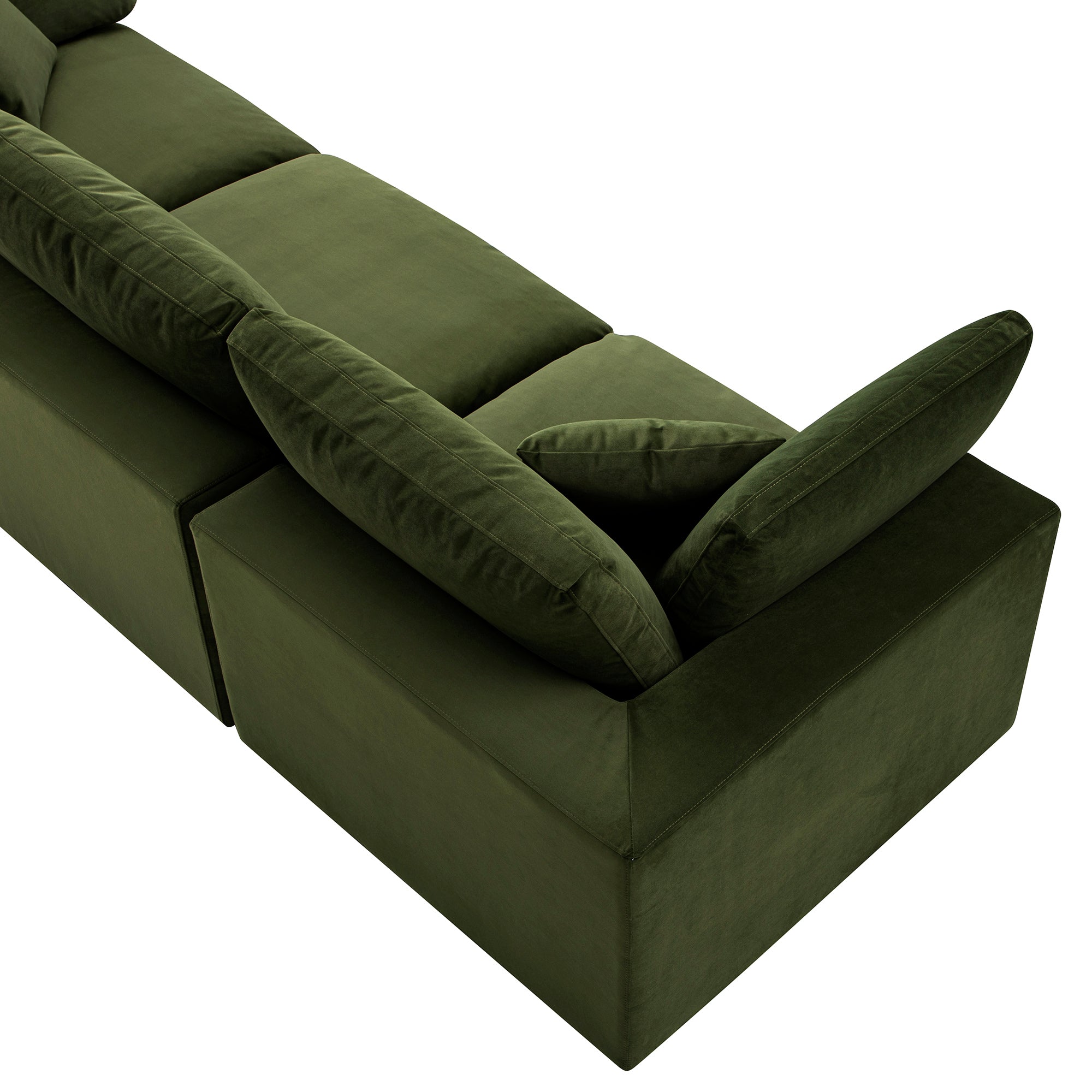 Lutyens Moss Green Velvet Sectional Sofa, 3-Piece