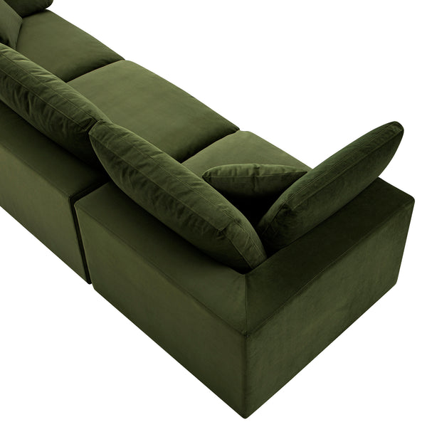 Lutyens Moss Green Velvet Sectional Sofa, 3-Piece
