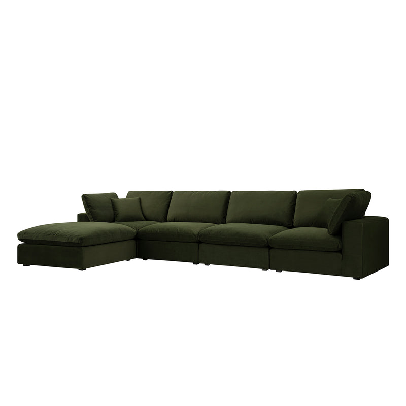 Lutyens Moss Green Velvet Sectional Sofa, 4-Piece Chaise