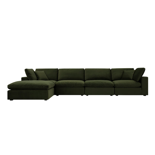 Lutyens Moss Green Velvet Sectional Sofa, 4-Piece Chaise