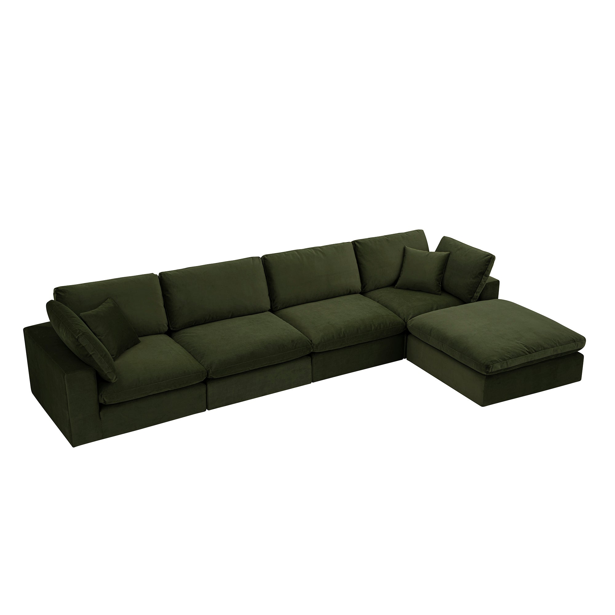 Lutyens Moss Green Velvet Sectional Sofa, 4-Piece Chaise