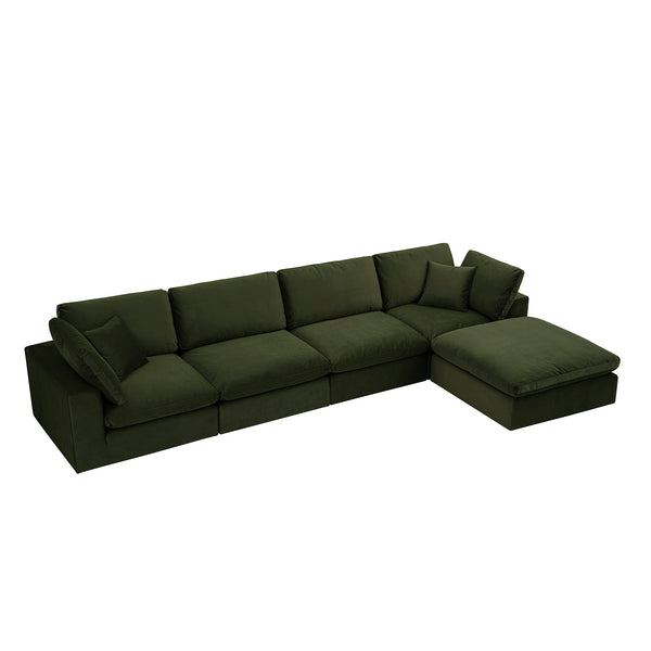 Lutyens Moss Green Velvet Sectional Sofa, 4-Piece Chaise
