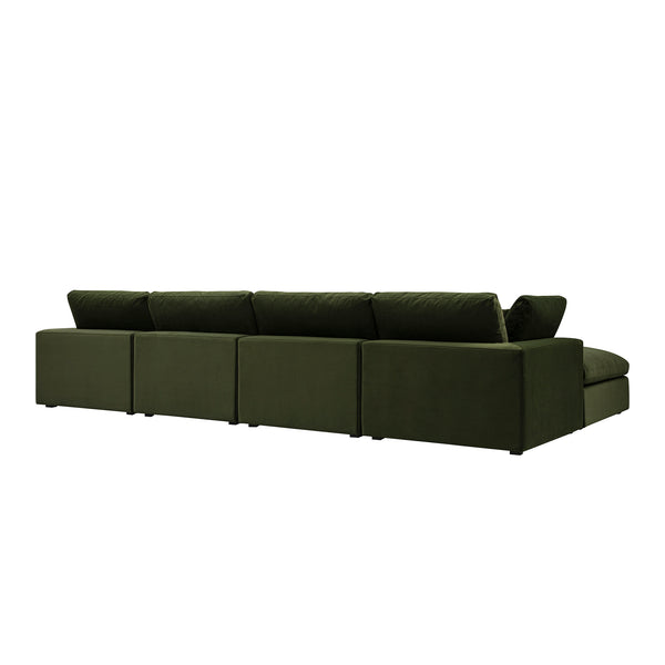 Lutyens Moss Green Velvet Sectional Sofa, 4-Piece Chaise