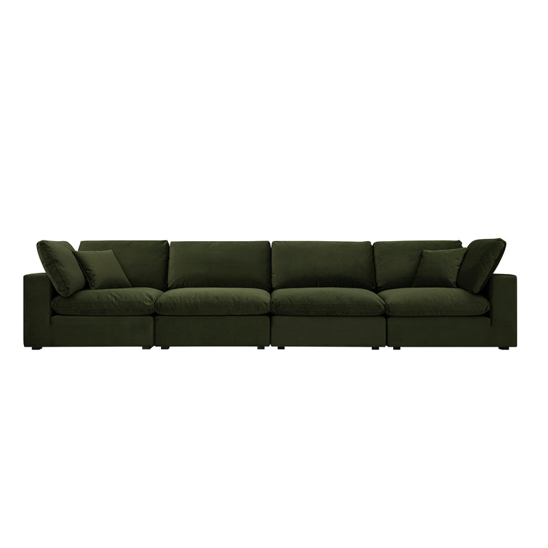Lutyens Moss Green Velvet Sectional Sofa, 4-Piece