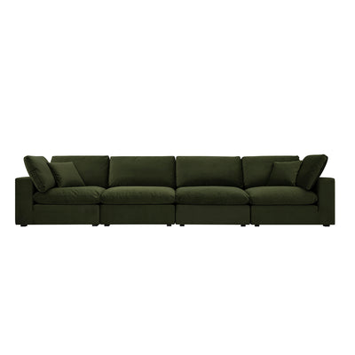 Lutyens Moss Green Velvet Sectional Sofa, 4-Piece