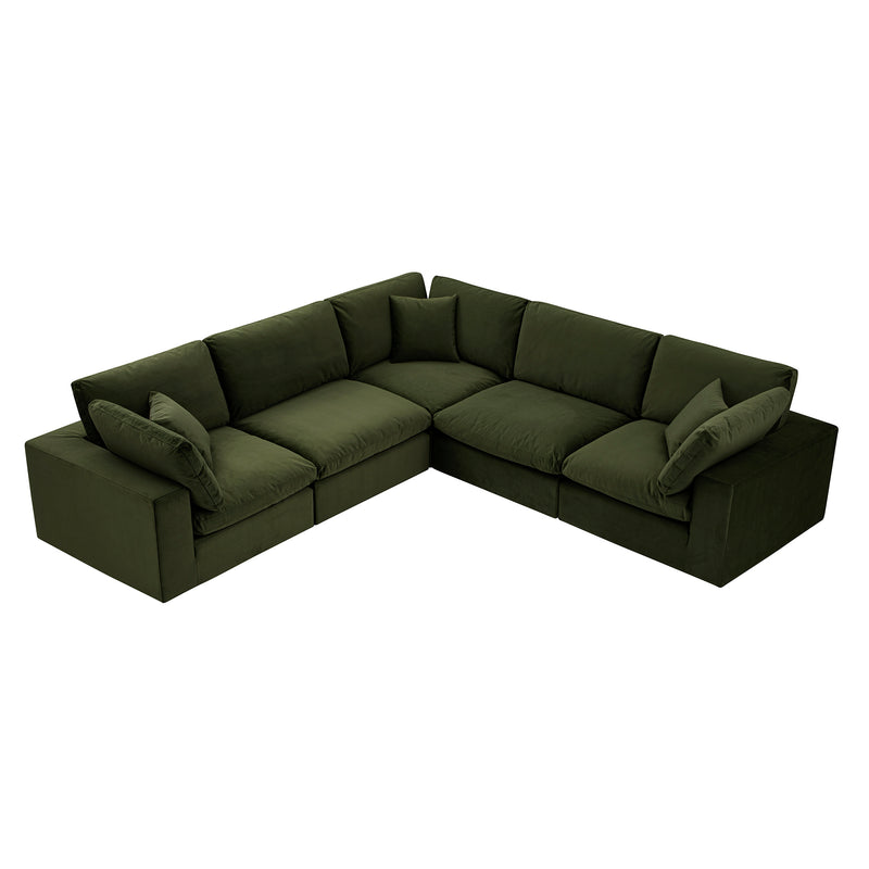 Lutyens Moss Green Velvet Sectional Sofa, 5-Piece Corner Set