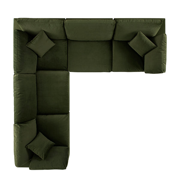 Lutyens Moss Green Velvet Sectional Sofa, 5-Piece Corner Set