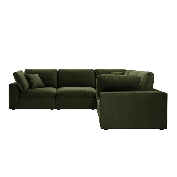 Lutyens Moss Green Velvet Sectional Sofa, 5-Piece Corner Set