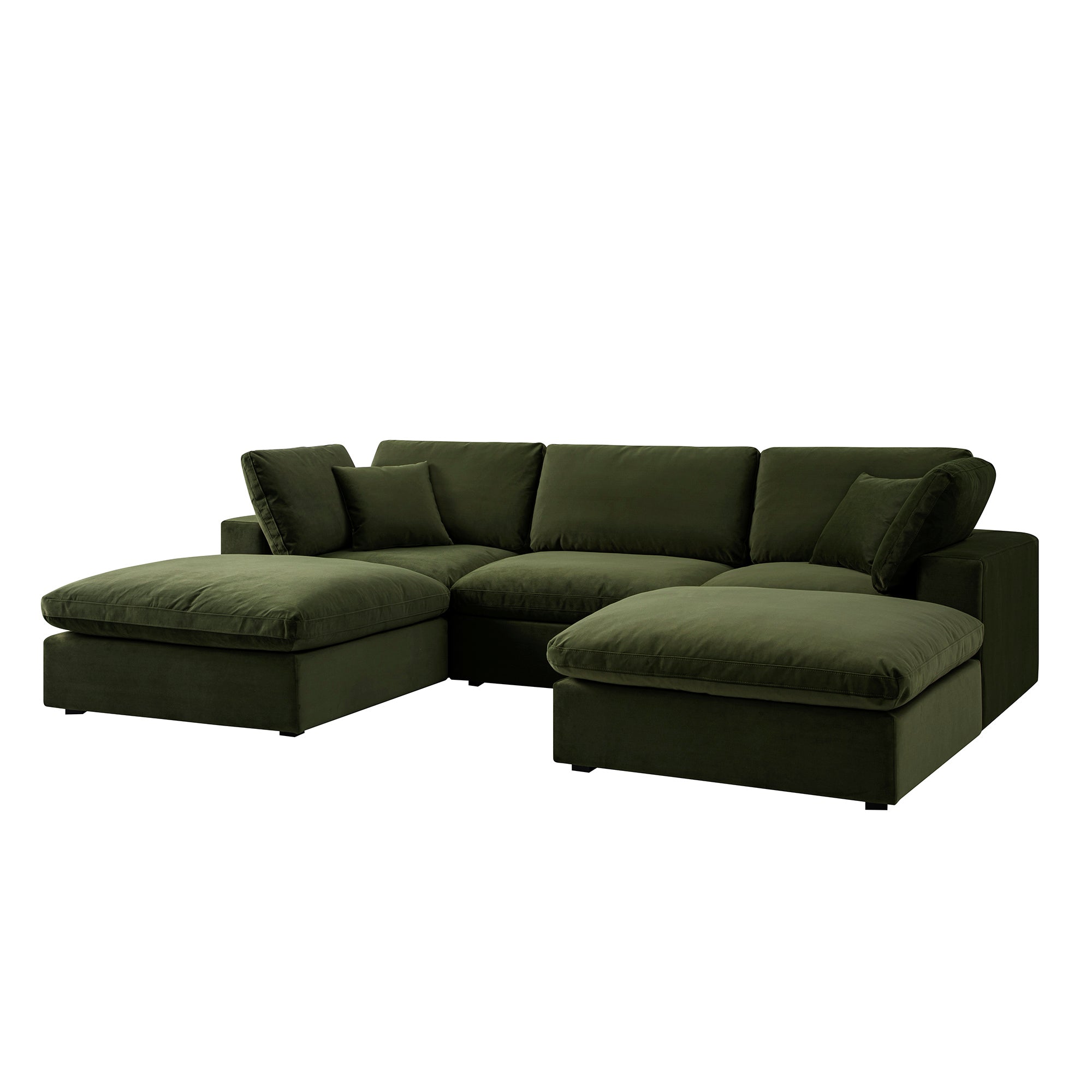 Lutyens Moss Green Velvet Sectional Sofa, 5-Piece U-Shape Set