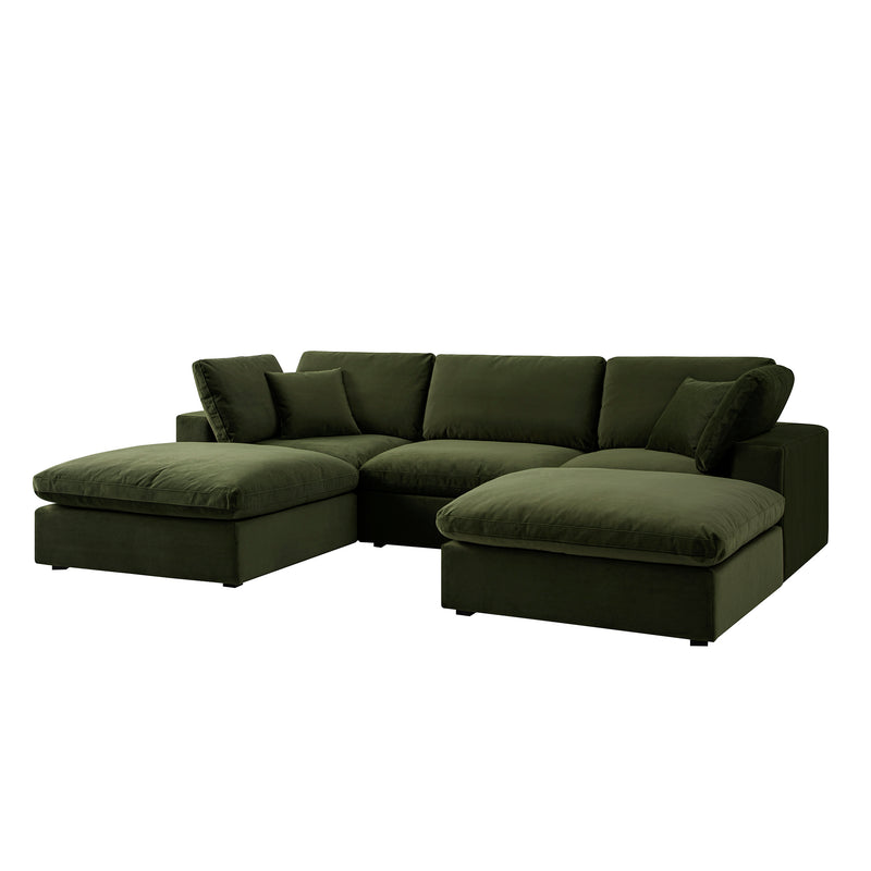 Lutyens Moss Green Velvet Sectional Sofa, 5-Piece U-Shape Set