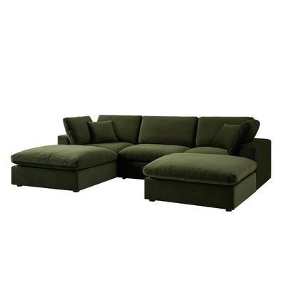 Lutyens Moss Green Velvet Sectional Sofa, 5-Piece U-Shape Set