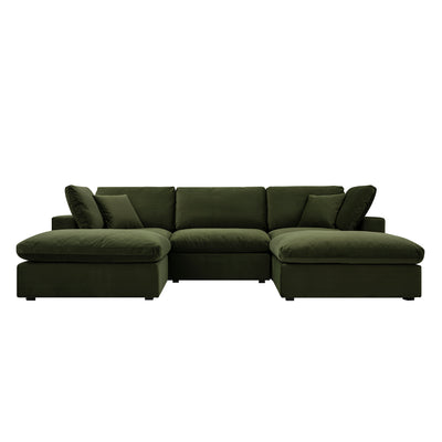 Lutyens Moss Green Velvet Sectional Sofa, 5-Piece U-Shape Set