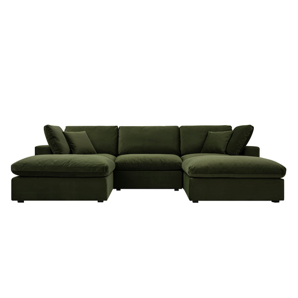 Lutyens Moss Green Velvet Sectional Sofa, 5-Piece U-Shape Set
