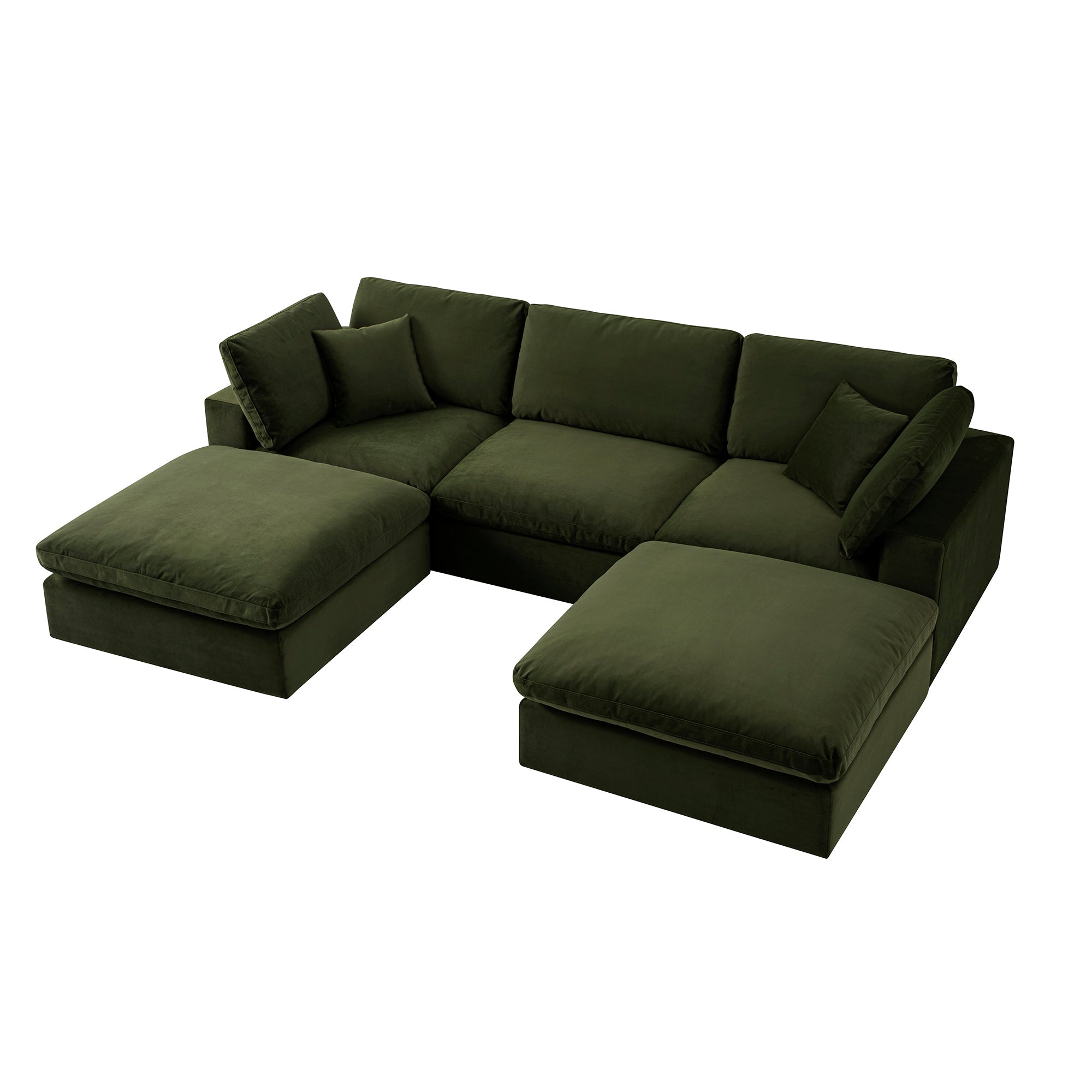 Lutyens Moss Green Velvet Sectional Sofa, 5-Piece U-Shape Set