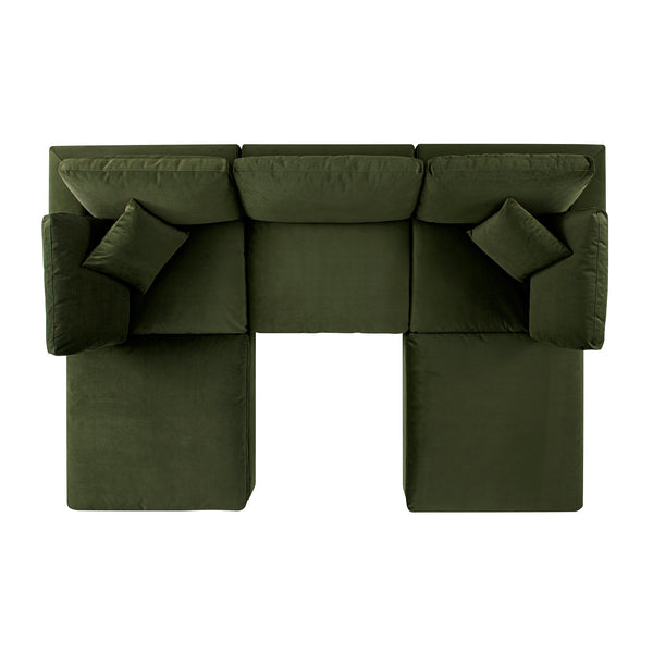 Lutyens Moss Green Velvet Sectional Sofa, 5-Piece U-Shape Set