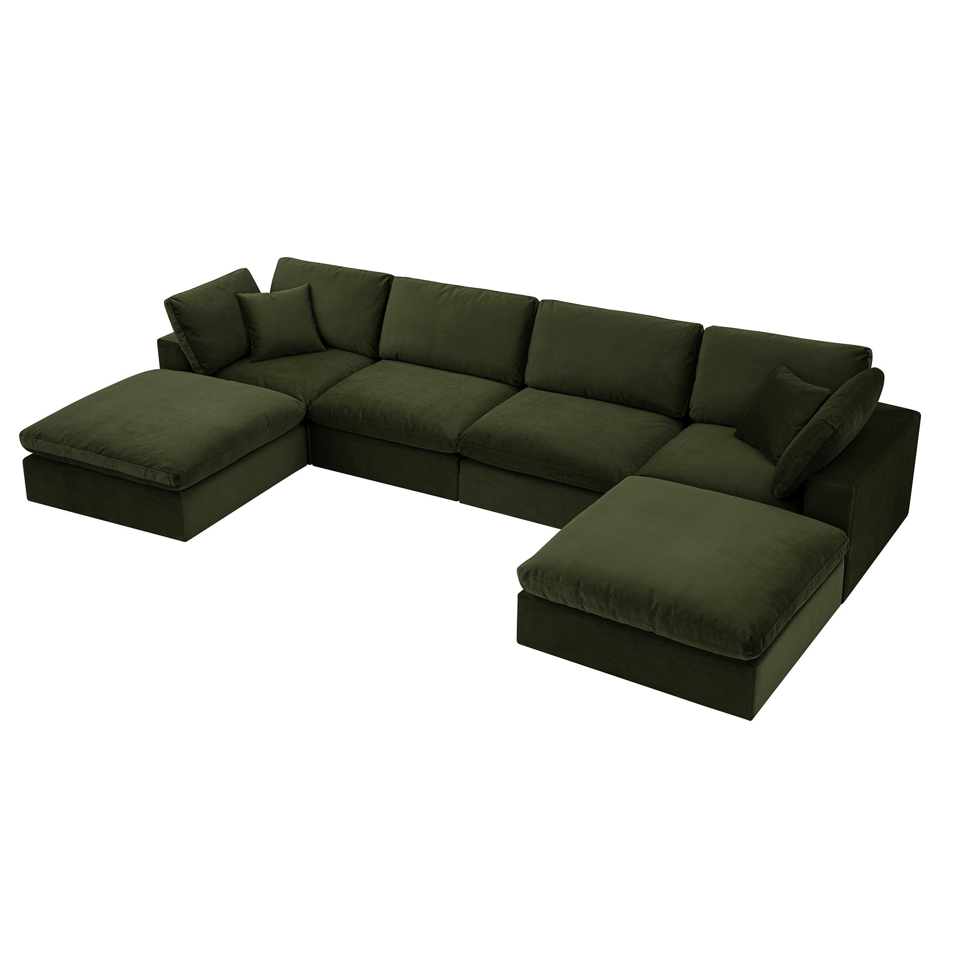 Lutyens Moss Green Velvet Sectional Sofa, 6-Piece U-Shape Set