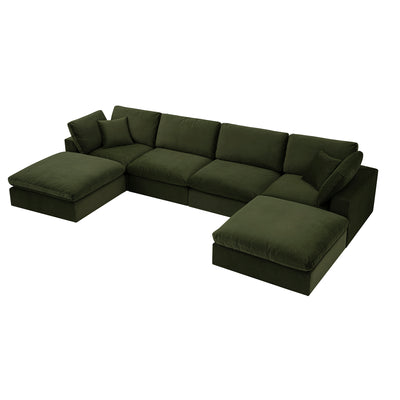 Lutyens Moss Green Velvet Sectional Sofa, 6-Piece U-Shape Set