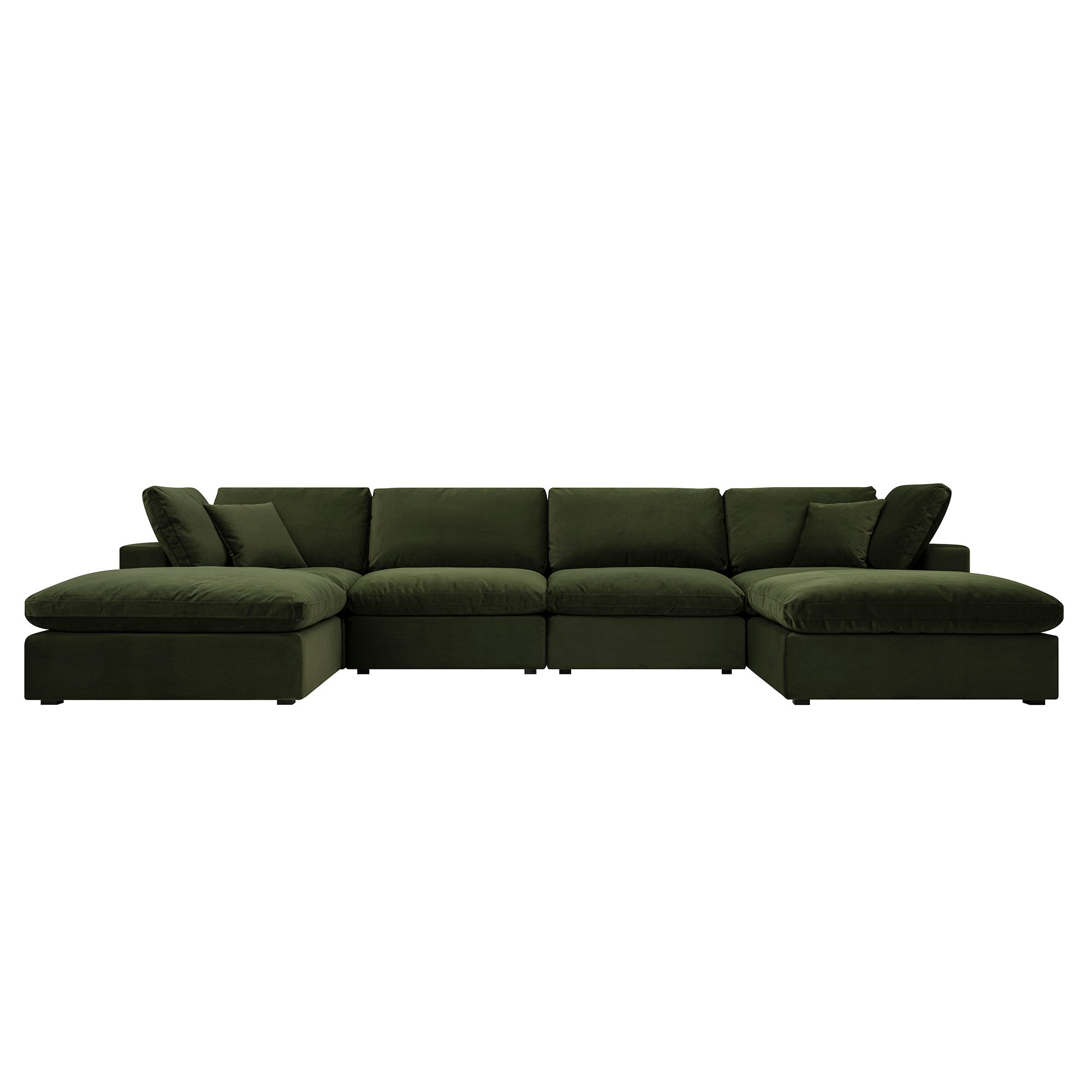 Lutyens Moss Green Velvet Sectional Sofa, 6-Piece U-Shape Set