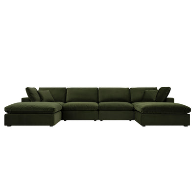 Lutyens Moss Green Velvet Sectional Sofa, 6-Piece U-Shape Set
