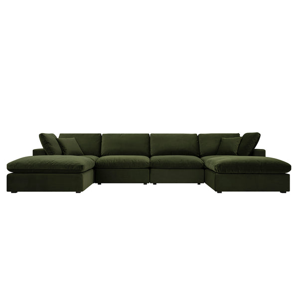 Lutyens Moss Green Velvet Sectional Sofa, 6-Piece U-Shape Set