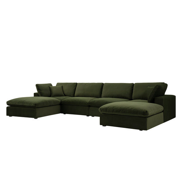 Lutyens Moss Green Velvet Sectional Sofa, 6-Piece U-Shape Set