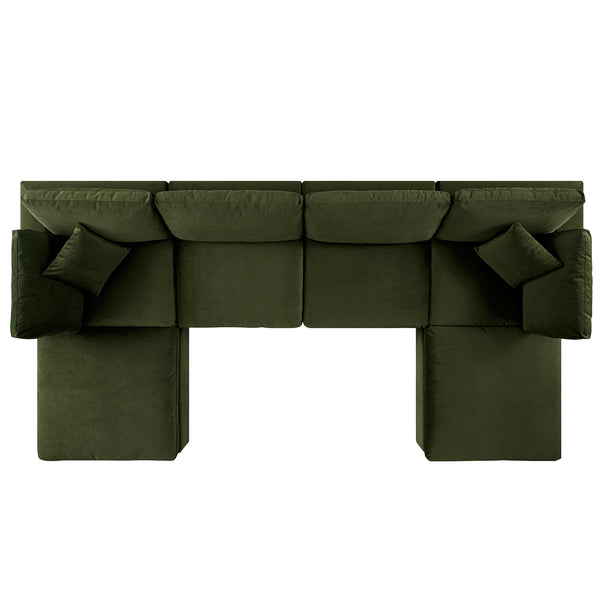Lutyens Moss Green Velvet Sectional Sofa, 6-Piece U-Shape Set