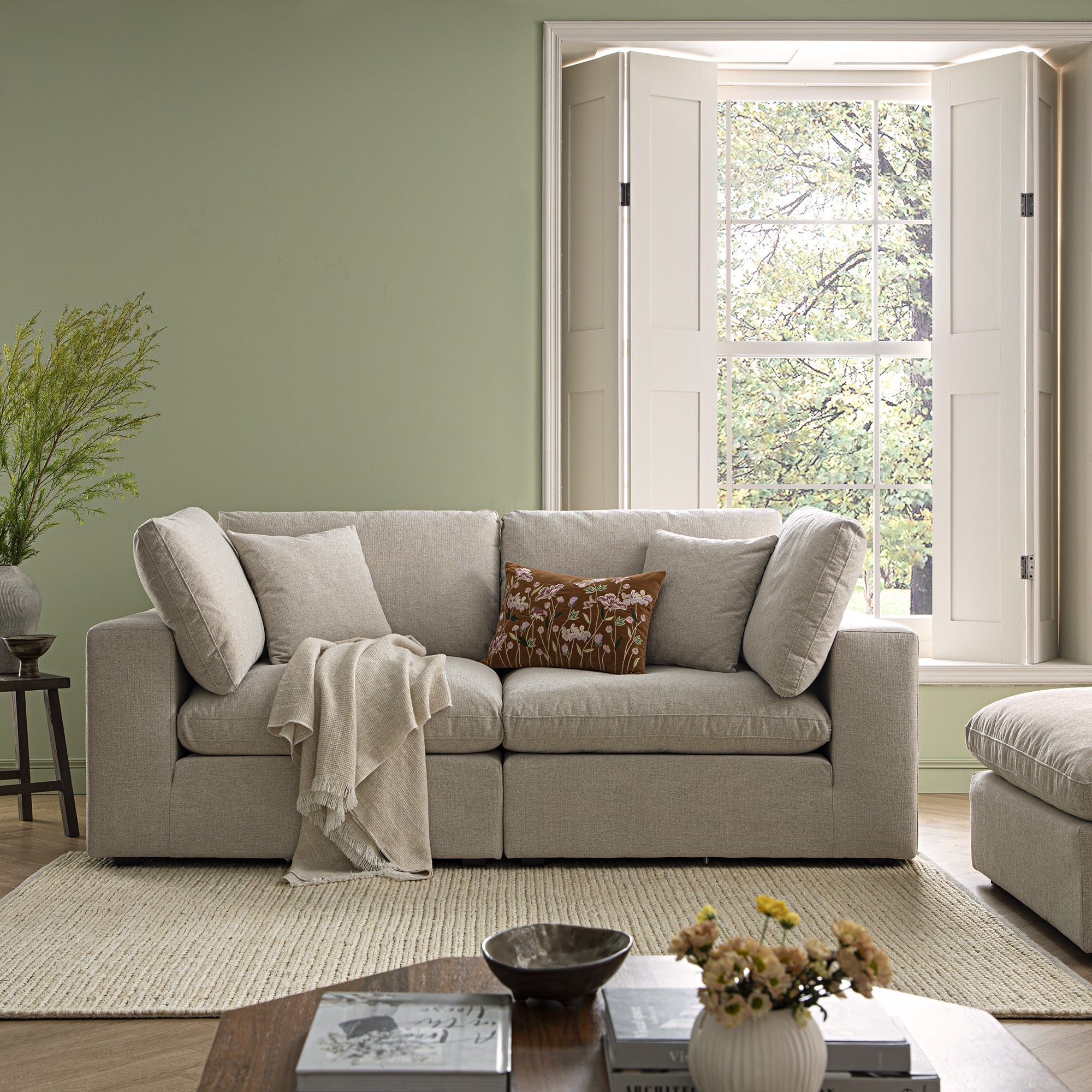 Lutyens Oatmeal Weave Fabric Sectional Sofa, 2-Piece