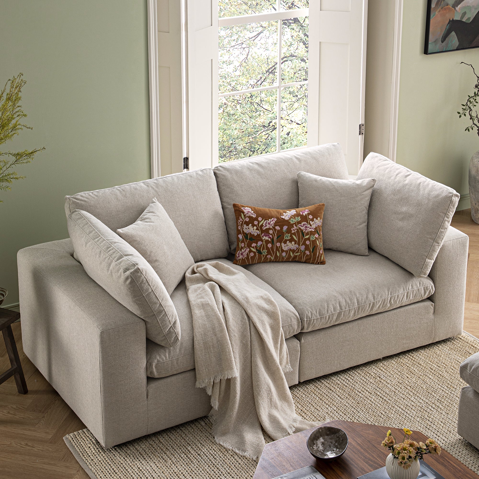 Lutyens Oatmeal Weave Fabric Sectional Sofa, 2-Piece