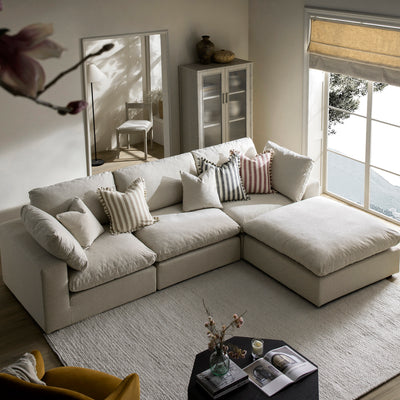 Lutyens Oatmeal Weave Fabric Sectional Sofa, 3-Piece Chaise