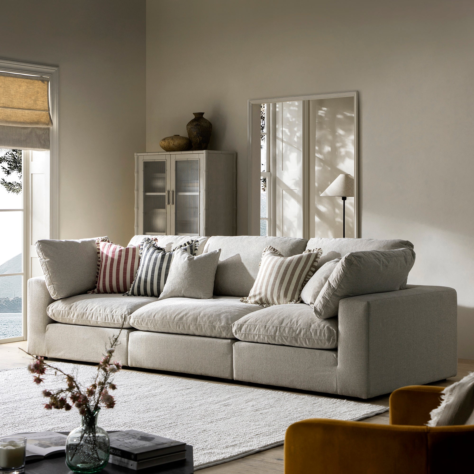 Lutyens Oatmeal Weave Fabric Sectional Sofa, 3-Piece