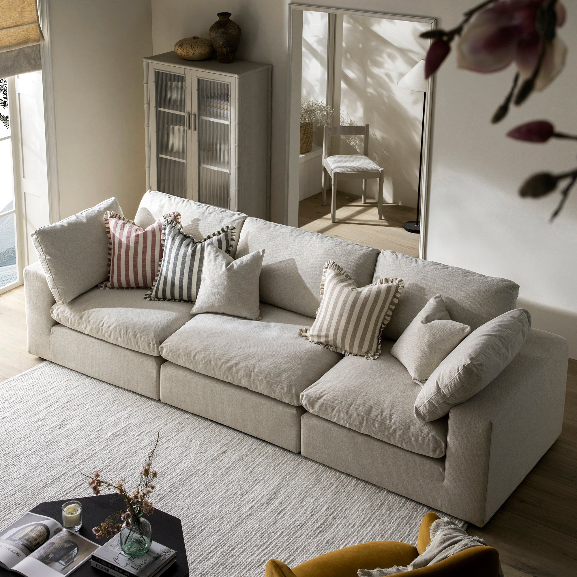 Lutyens Oatmeal Weave Fabric Sectional Sofa, 3-Piece