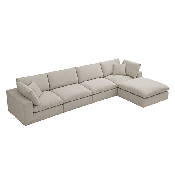 Lutyens Oatmeal Weave Fabric Sectional Sofa, 4-Piece Chaise