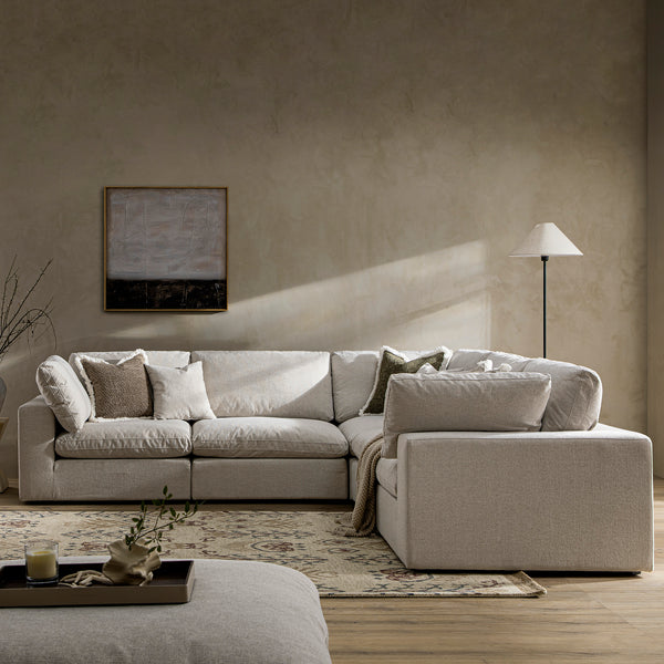 Lutyens Oatmeal Weave Fabric Blend Sectional Sofa, 5-Piece Corner Set