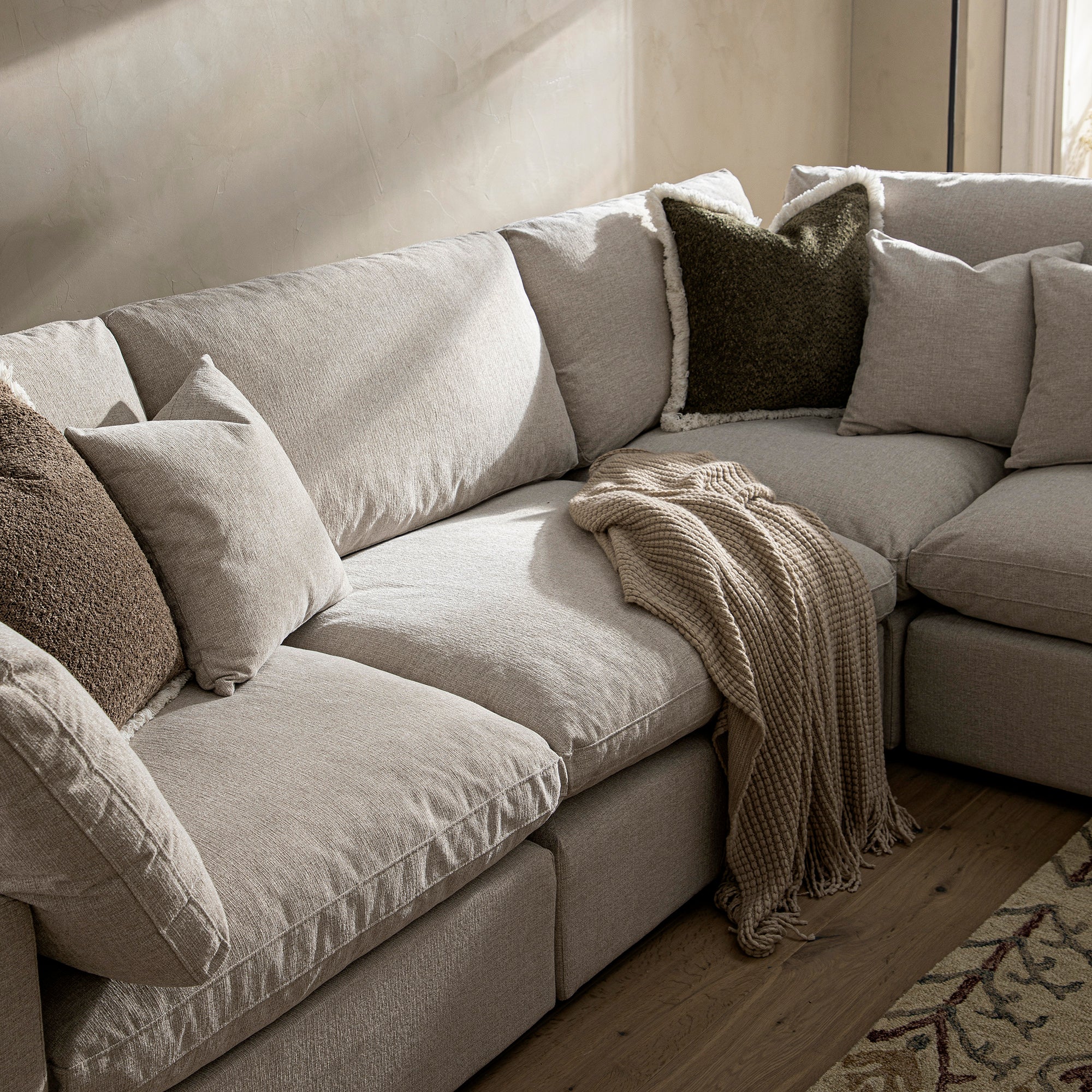 Lutyens Oatmeal Weave Fabric Blend Sectional Sofa, 5-Piece Corner Set