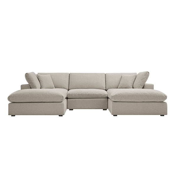 Lutyens Oatmeal Weave Fabric Sectional Sofa, 5-Piece U-Shape Set