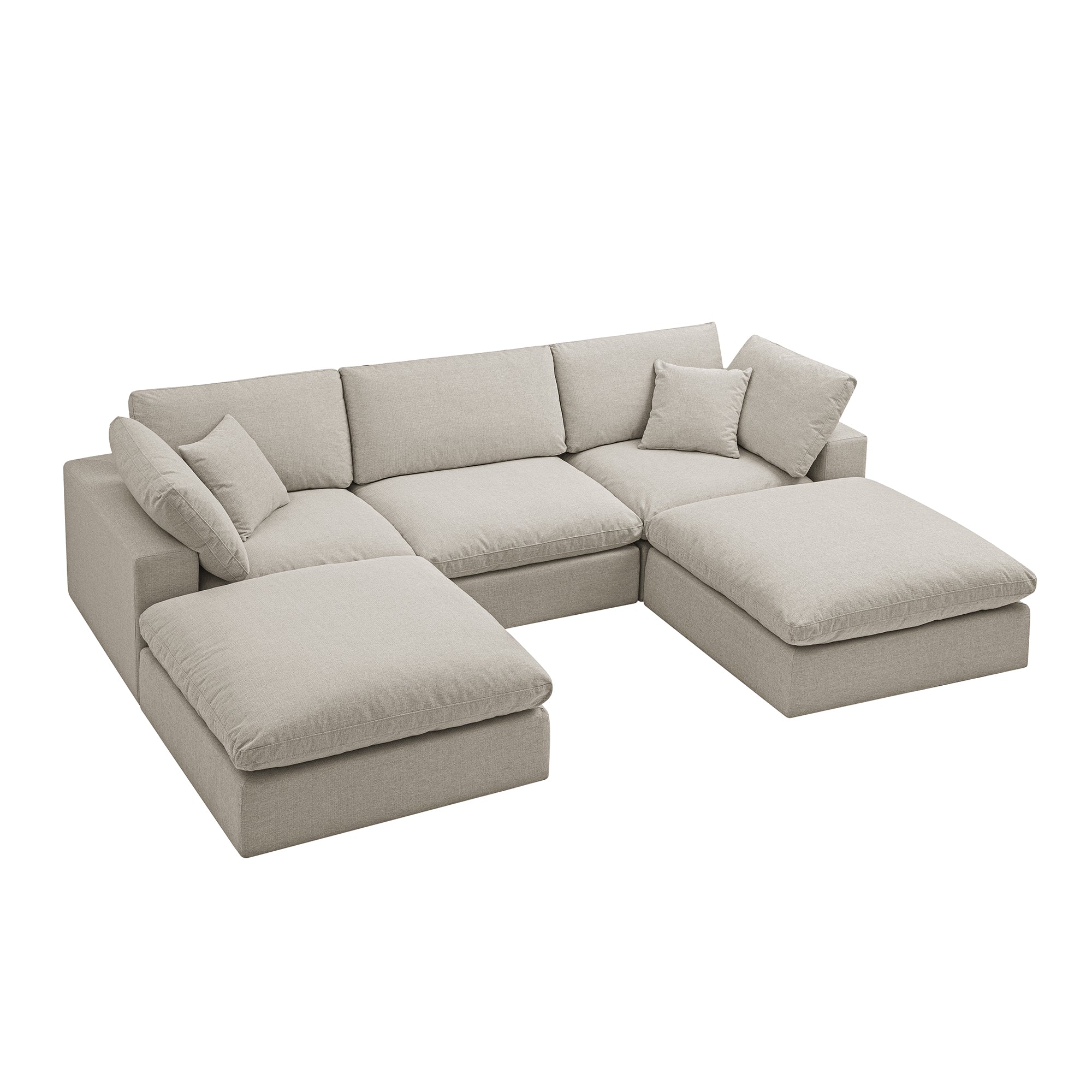 Lutyens Oatmeal Weave Fabric Sectional Sofa, 5-Piece U-Shape Set