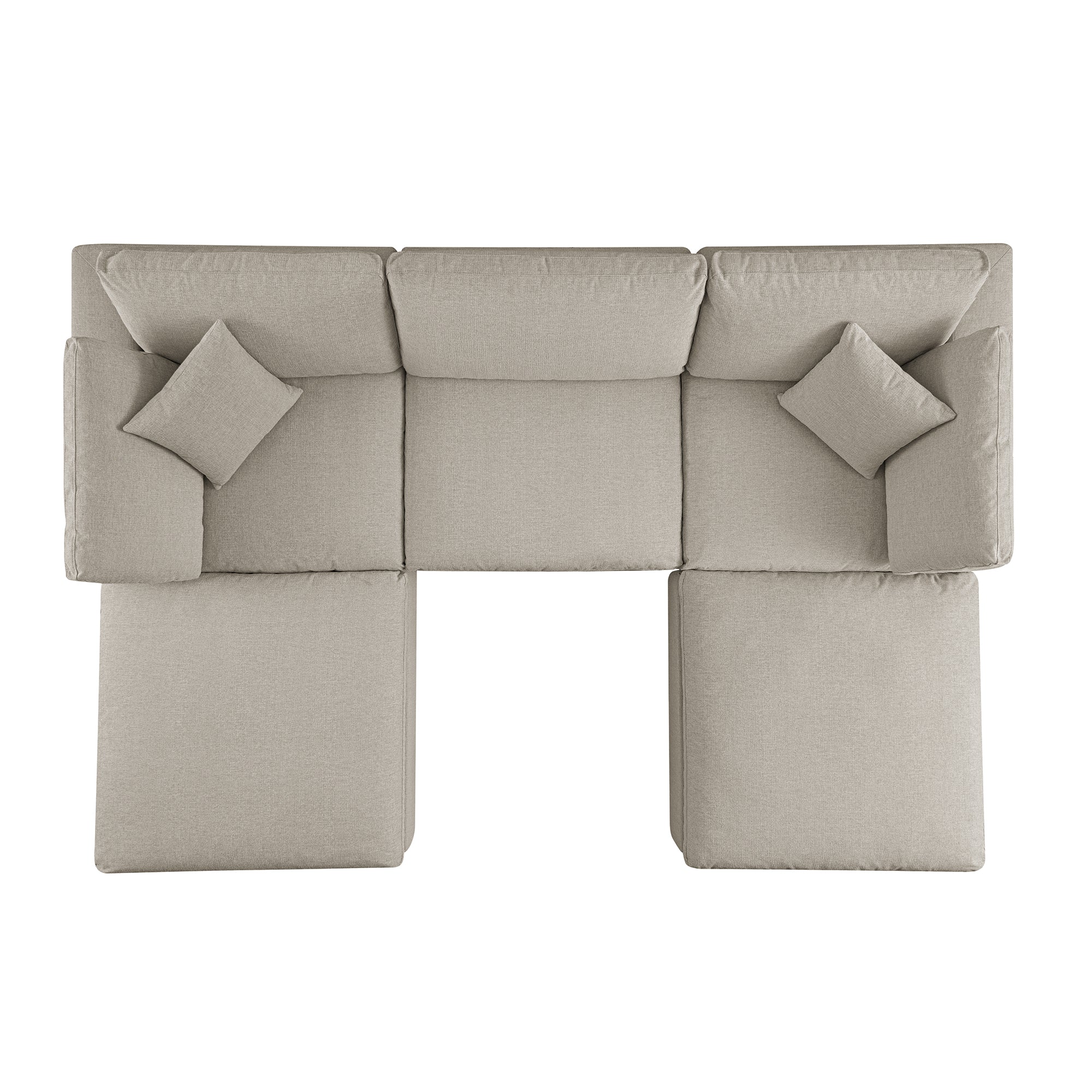 Lutyens Oatmeal Weave Fabric Sectional Sofa, 5-Piece U-Shape Set