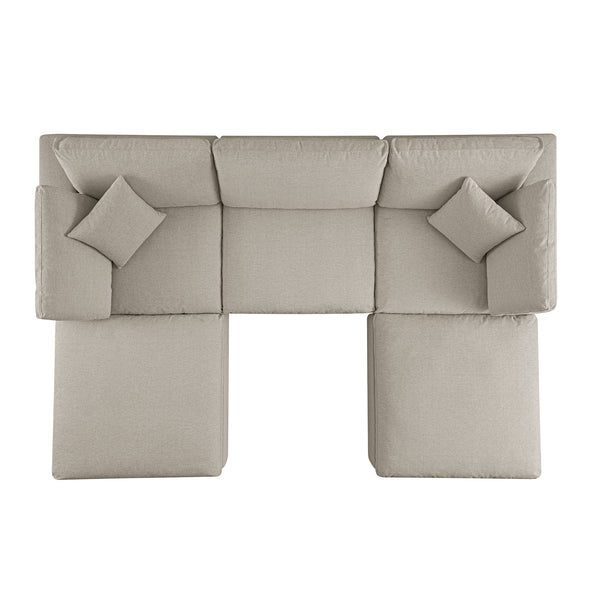 Lutyens Oatmeal Weave Fabric Sectional Sofa, 5-Piece U-Shape Set